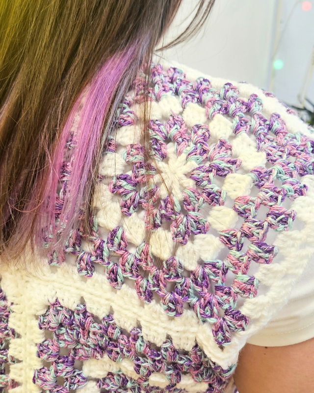 Gilet court Granny Blanc violet