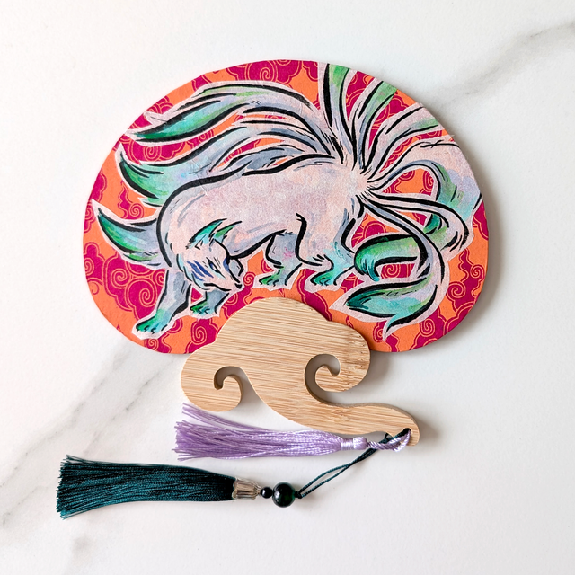 Uchiwa Kyūbi no kitsune 九尾の狐 - Vert et bleu 💚🩵