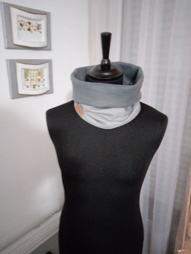 chèche gris recto verso  en tissu et doublure polaire ras de cou ,  cache cou pour homme		