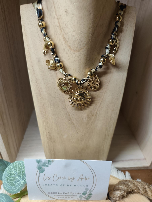 COLLIER TISSU LEOPARD/ BRELOQUES / SOLEIL GOLD 0000497