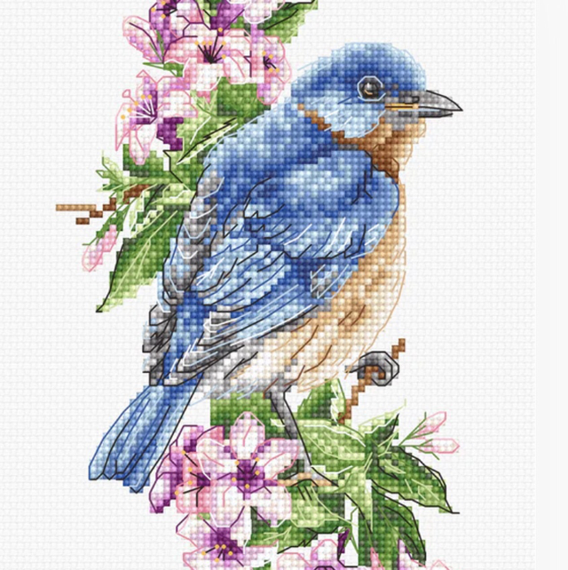 Cross Stitch Kit Luca-S - Blue bird on the branch.