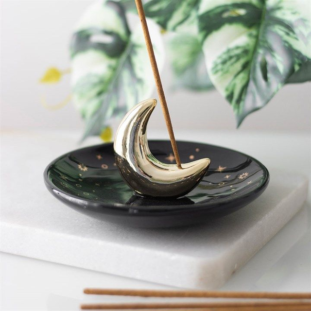 Golden Crescent Moon Incense Dish