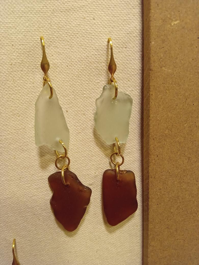 Orecchini Sea Glass doppio bianco marrone