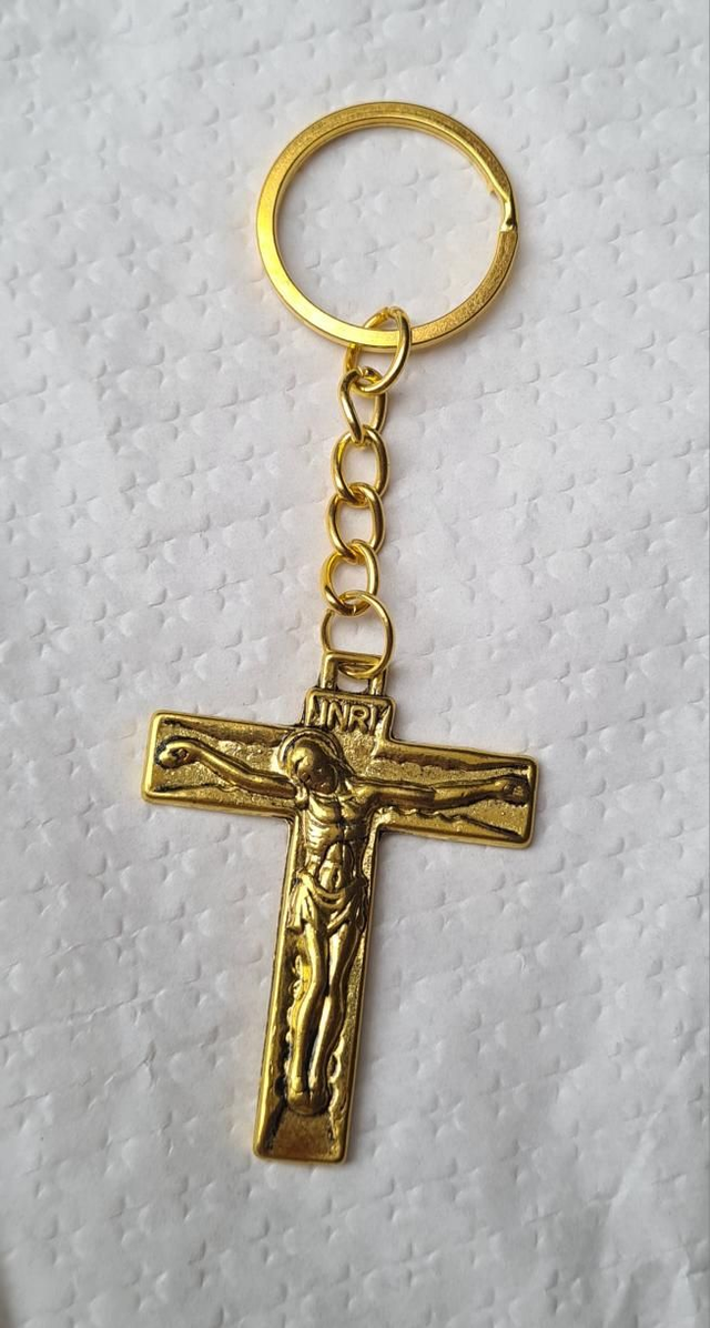 Keyring / bag charm gold Jesus on the cross