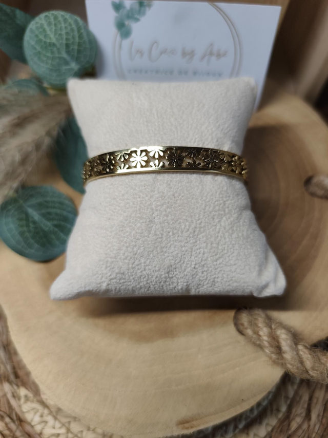 BRACELET RIGIDE FLEURS ACIER INOXY GOLD 0000939