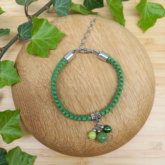 Parure verte et argentée - Bracelet crocheté vert