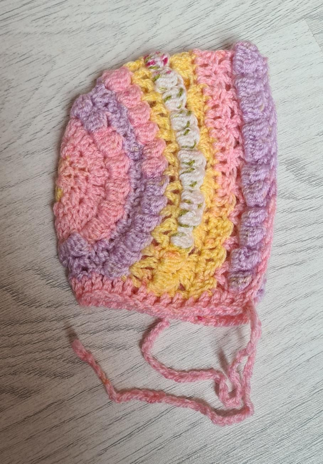 Crochet baby bonnet hat multicoloured newborn