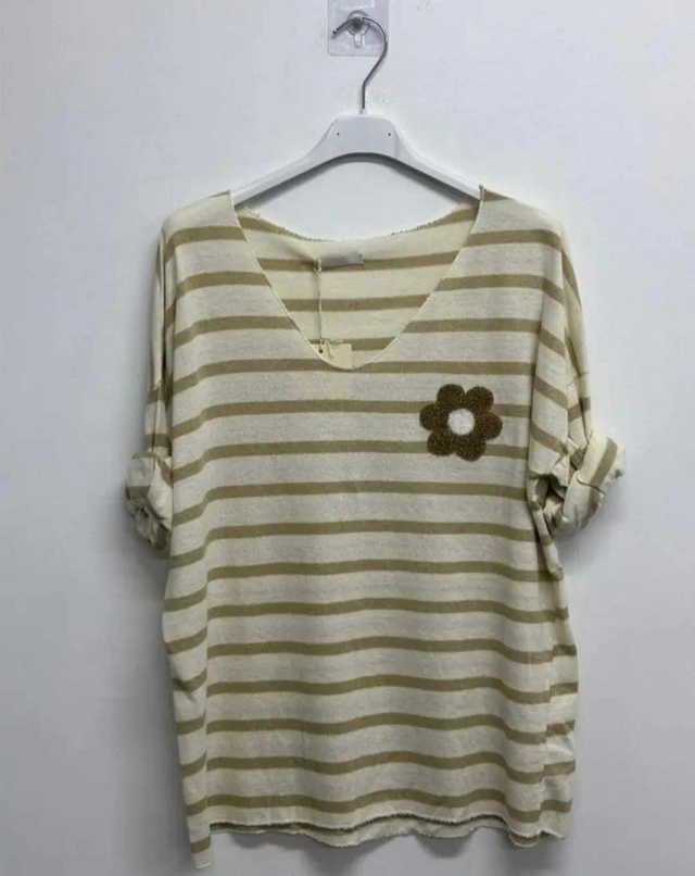 mariniere fleurs beige 