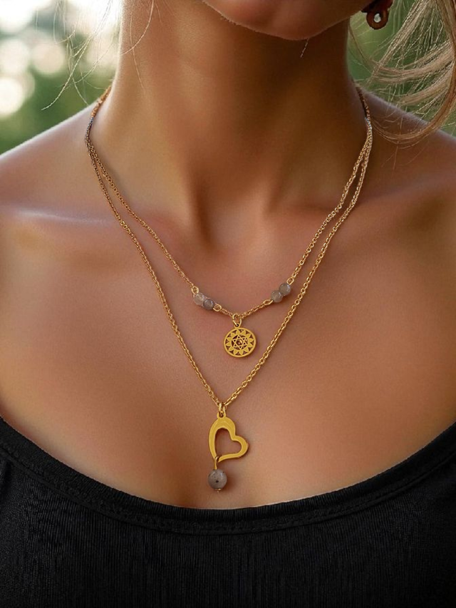 Collier Doré CHAKRA DU COEUR "Labradorite" &amp; Symbole Sacré – Bijou lithothérapie