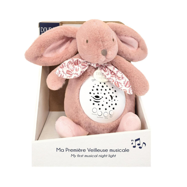 Veilleuse musicale lapin rose