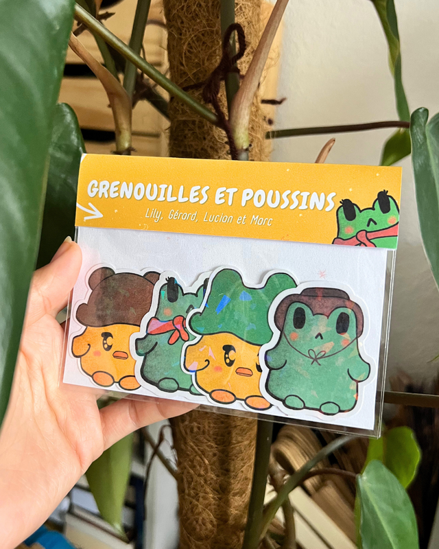 Les grenouilles et poussins| Lot de 4 stickers créatures waterproof