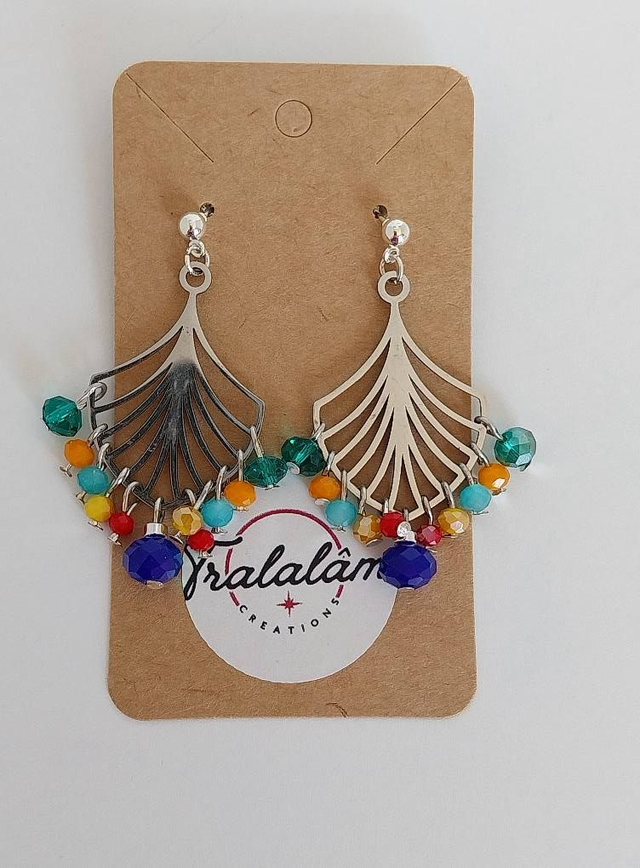 ✨Boucles d’oreilles &quot;art déco argentées multicolores&quot;✨