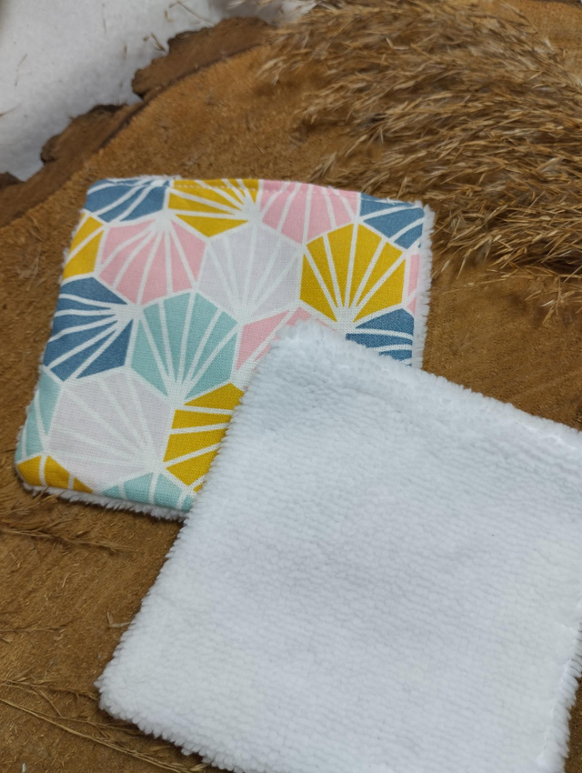 Lot de 5 cotons lavables - motif hexagone pastel (bambou)