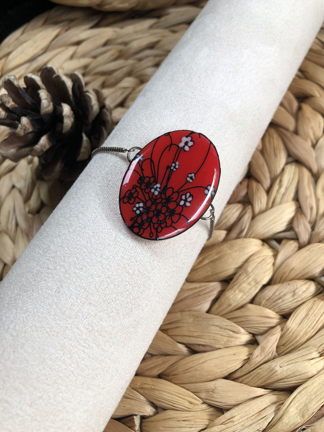 Bracelet Fanny - design ovale rouge et noir