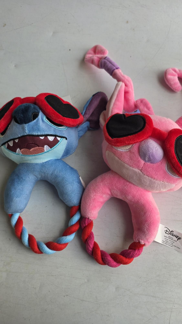 Disney Stitch (Lilo &amp;) Dog Toy Plush With Heart Sunglasses Squeak and Rope Twist