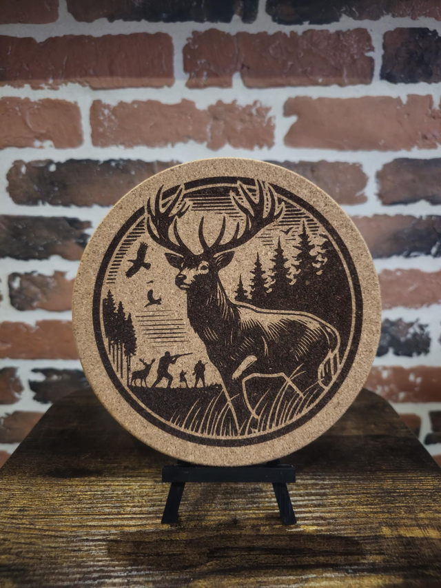 🏹 Dessous de plat en liège – Motif chasse – Ø 18 cm 🏹