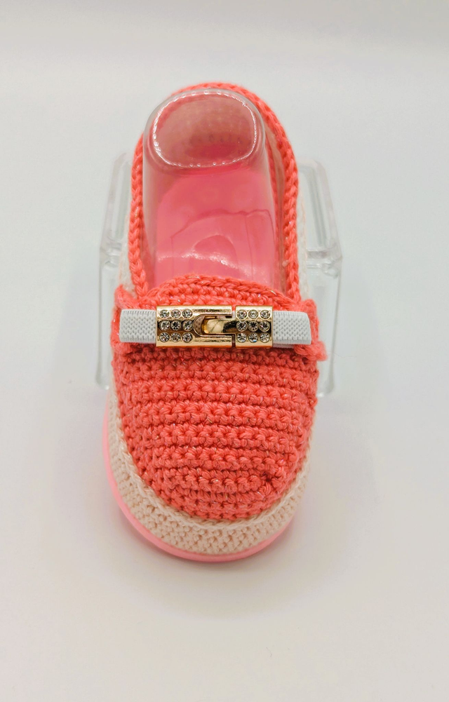 Chaussure Bébé corail rose dorée