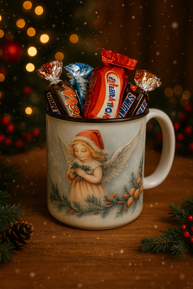 Tasse de Noël en Céramique – Ange Gardien &amp; Assortiment de Chocolats