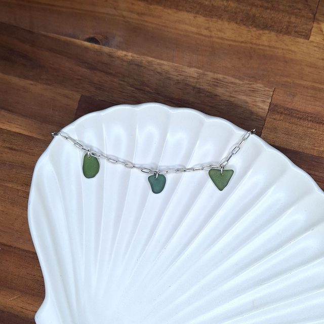 Bocca Vert foncé - bracelet de plage en argent et verre