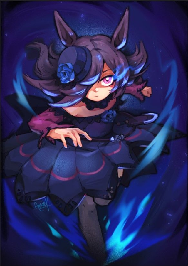 Electric blue Foil Illustration Rice Shower | Uma Musume