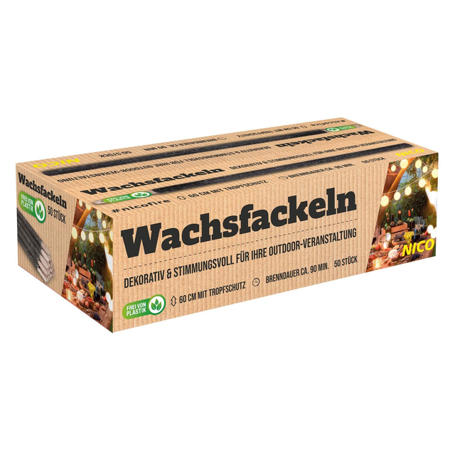 Wachsfackeln 60 cm, 50er-Karton 
