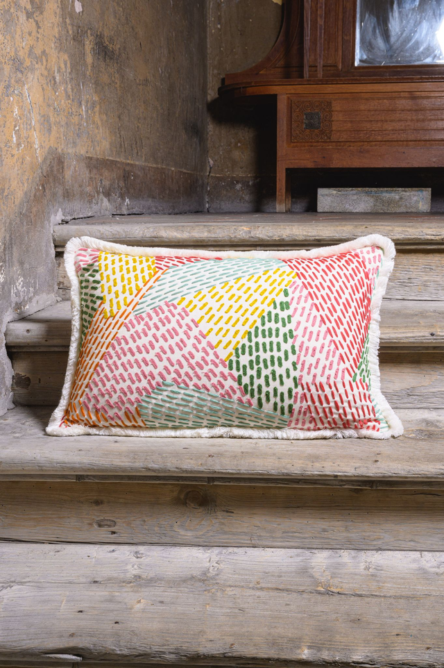 Pierre Frey luxury decorative doubleface cover cushion embroidery multicolor geometric copricuscino ricamato home decoration