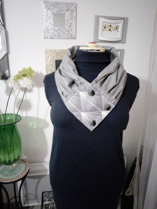 chèche charlotte gris  en tissu doublé cache cou pour femme		 		