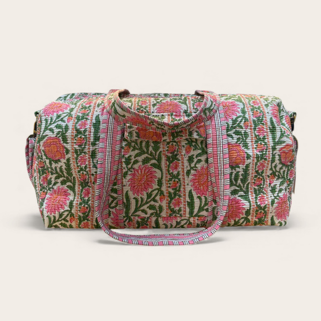 Pink &amp; Green Floral Duffle Bag