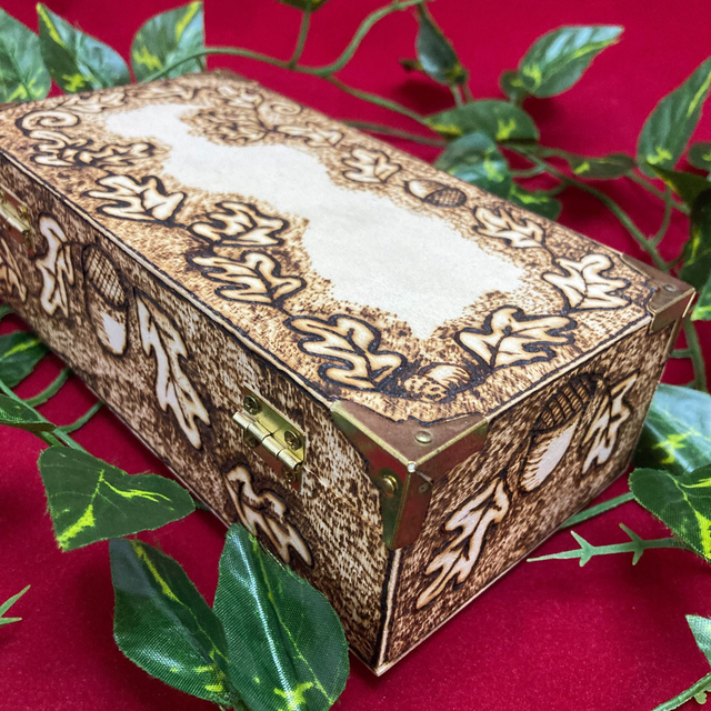 Flat Topped Hand-Pyrographed Wooden Tarot Box