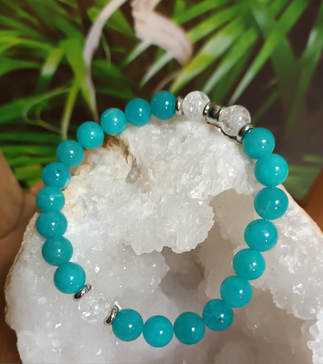 Bracelet en amazonite du Pérou et cristal de roche