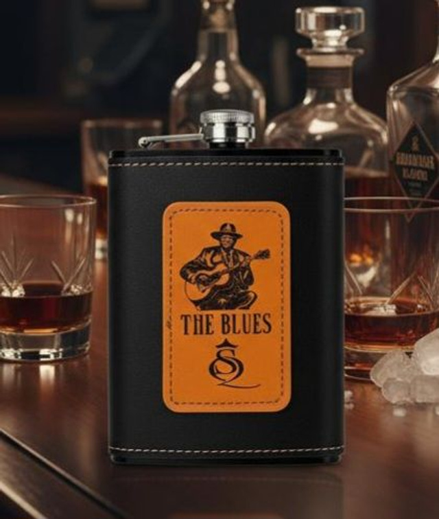 NEW!  Leatherette Blues Flask