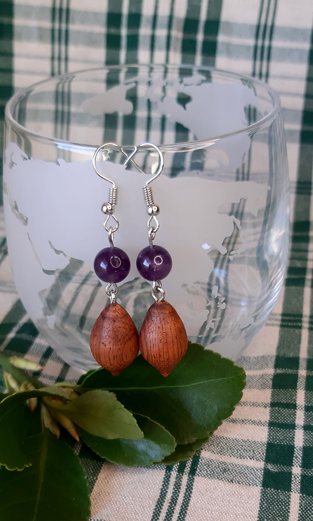 Boucles d'oreilles bois et pierres naturelles