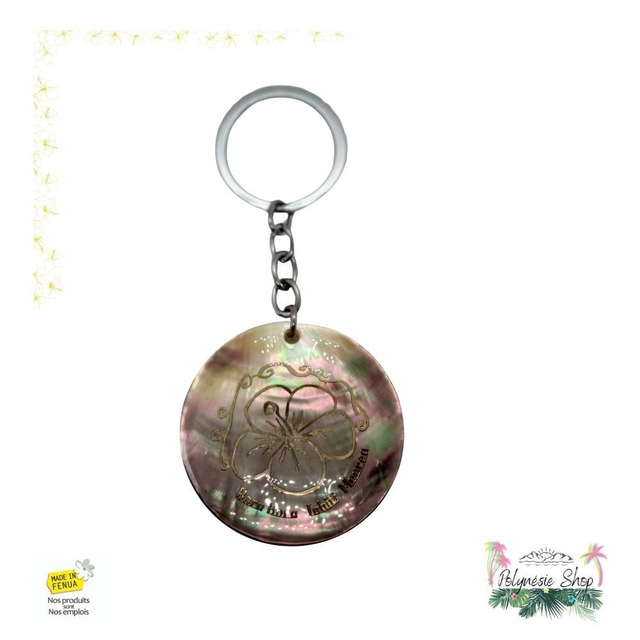 Porte-clés Nacre Fleur Hibiscus pétales Ronds