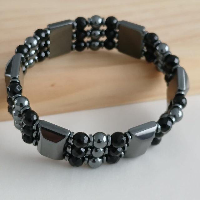 Heren armband elastisch met Hematiet & Onyx (2.058)
