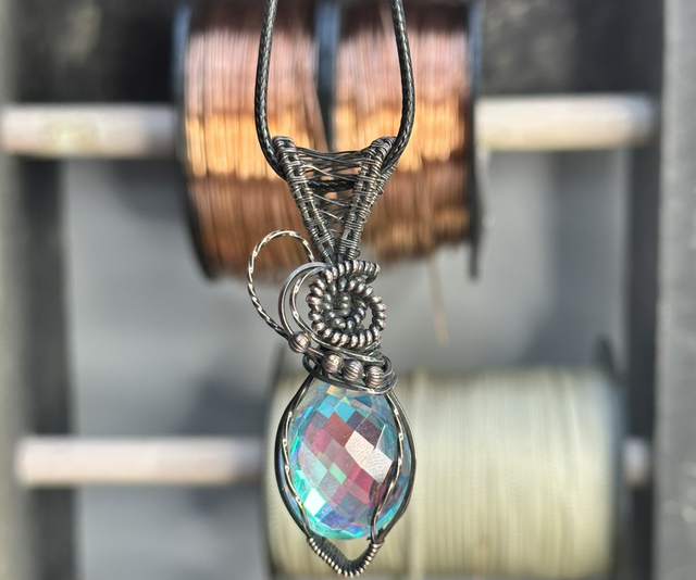 Angel aura quartz pure copper wrapped pendant 