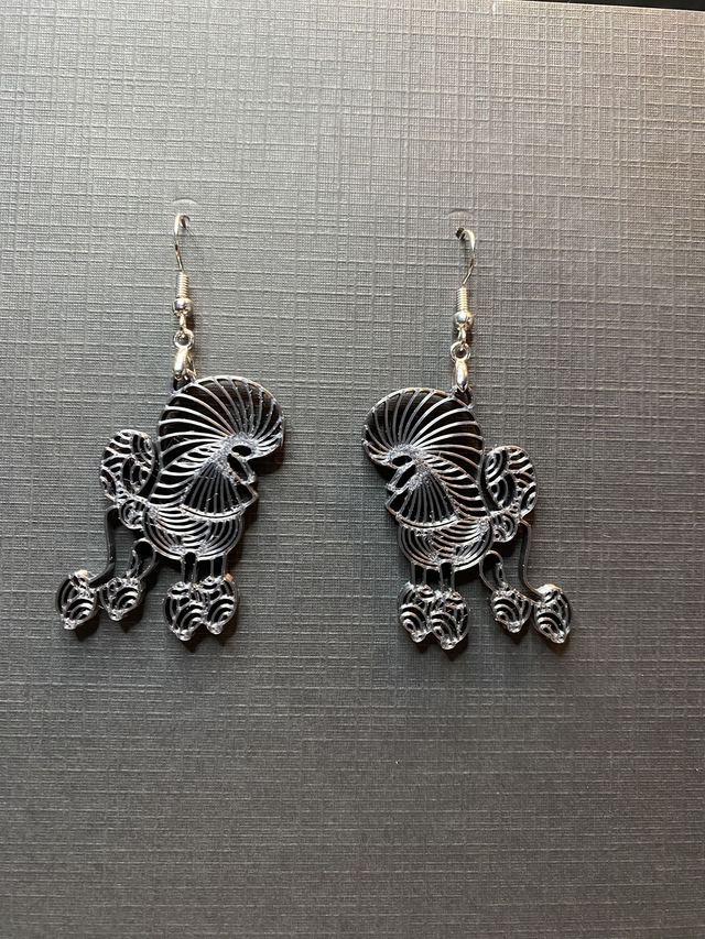 3D - Earrings Poodle Continental Rose gold Dark Silver