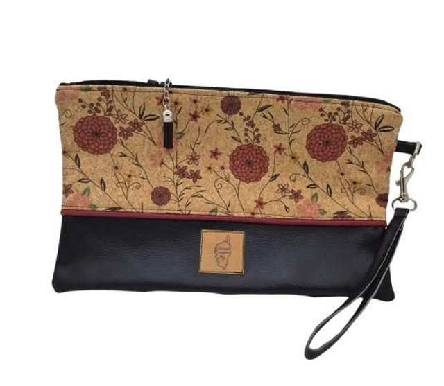 Pochette plate élégante en simili cuir et liège avec dragonne