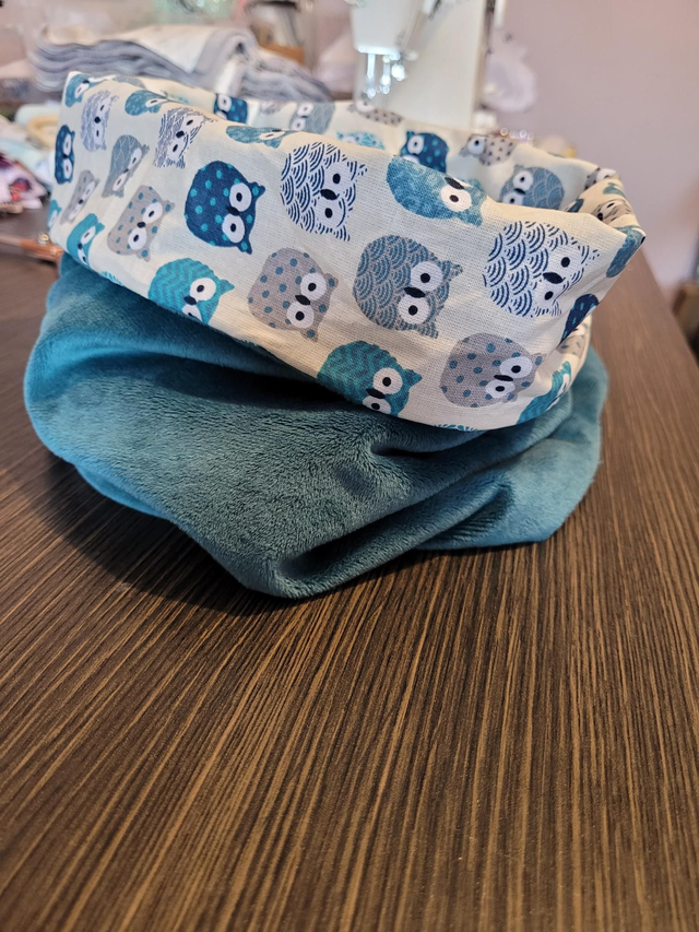 Tour De Cou Hiboux Et Minkee Bleu Paon