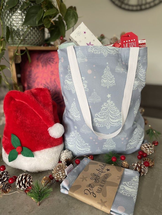 Tote Bag - Twinkling Trees ' Heather Grey &amp; Ice Blue'