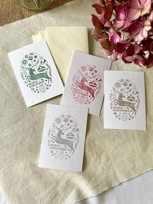 Lot de 4 petites cartes Renne de Noël