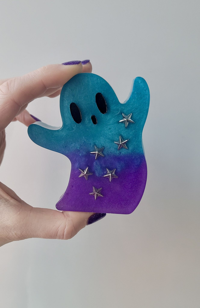 Ghost Ornament - Blue and Purple with Punk Silver Star Studs