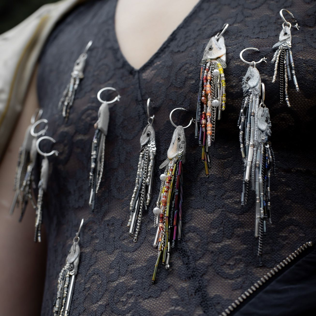 BLUEFISH - sinikala - fish hand embroidered hoop earrings