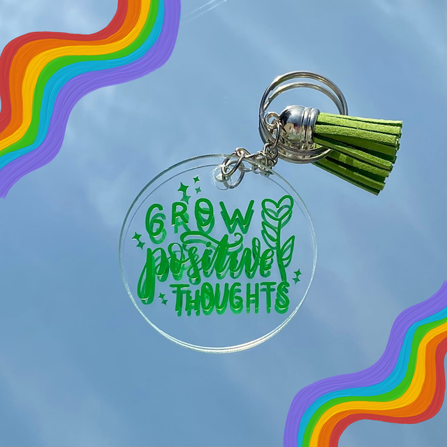 Porte clés rond Grow Positive thoughts