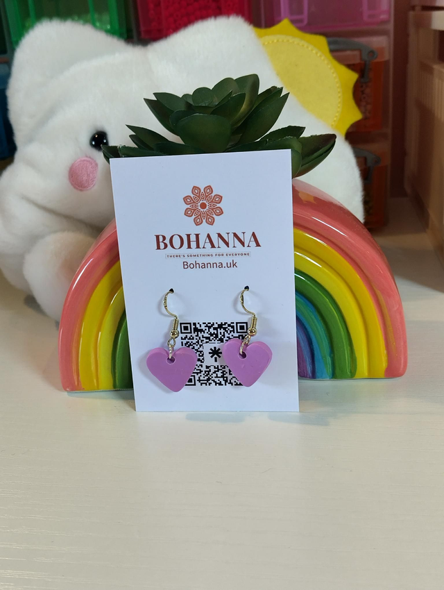 Handmade polymer clay heart earrings -  purple fizz