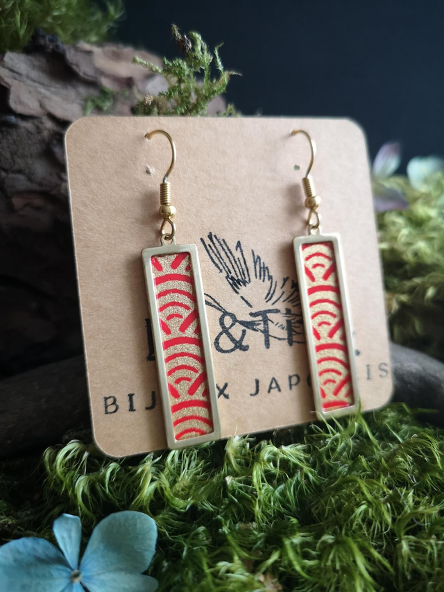 Boucles d'oreilles - crochets - papier washi - vague - rectangle - La&Titia