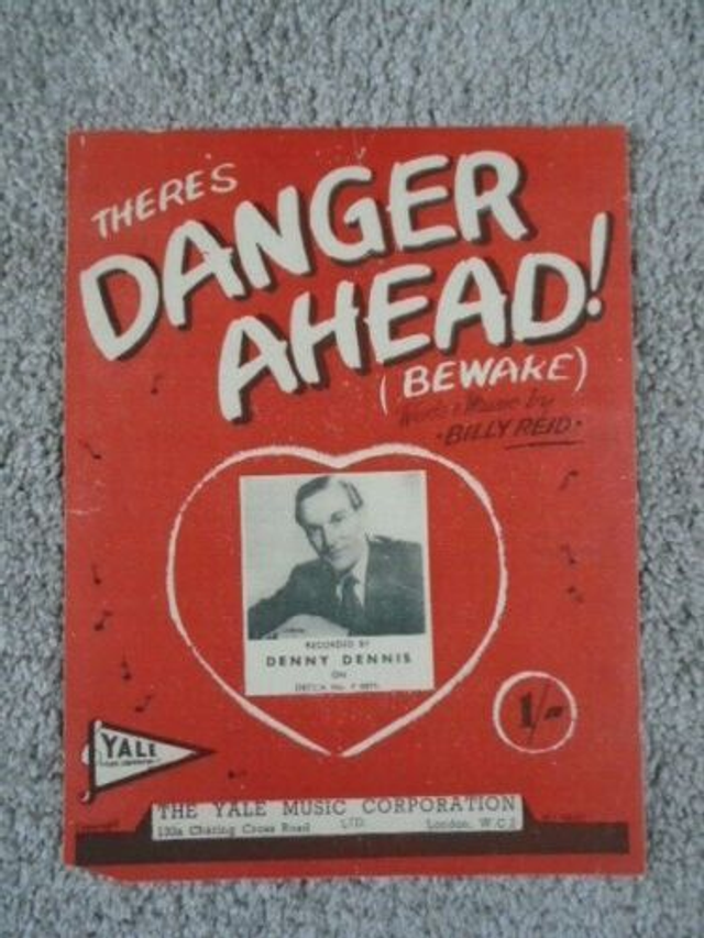 There's Danger Ahead (Beware) Vintage Sheet Music Billy Reid Denny Dennis