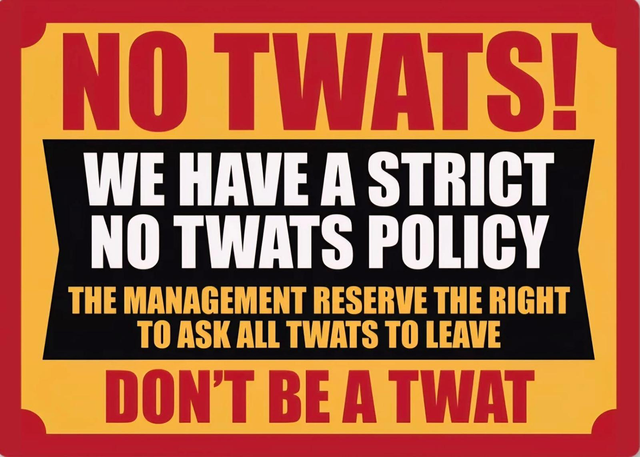 Fun metal sign no twats