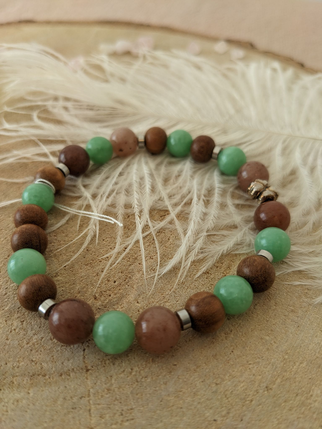 Bracelet Jade verte, Aventurine violette et Bois de santal
