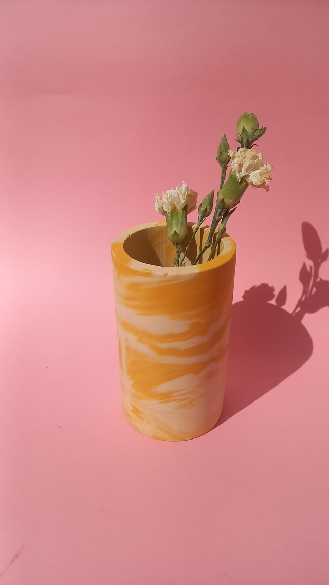 Wazon, okrągły pojemnik na akcesoria, na biurko, do łazienki, musztardowy, lastryko