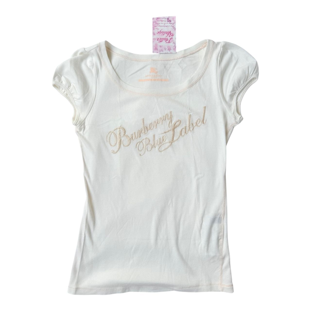 burberry blue label embroidered design white tshirt 